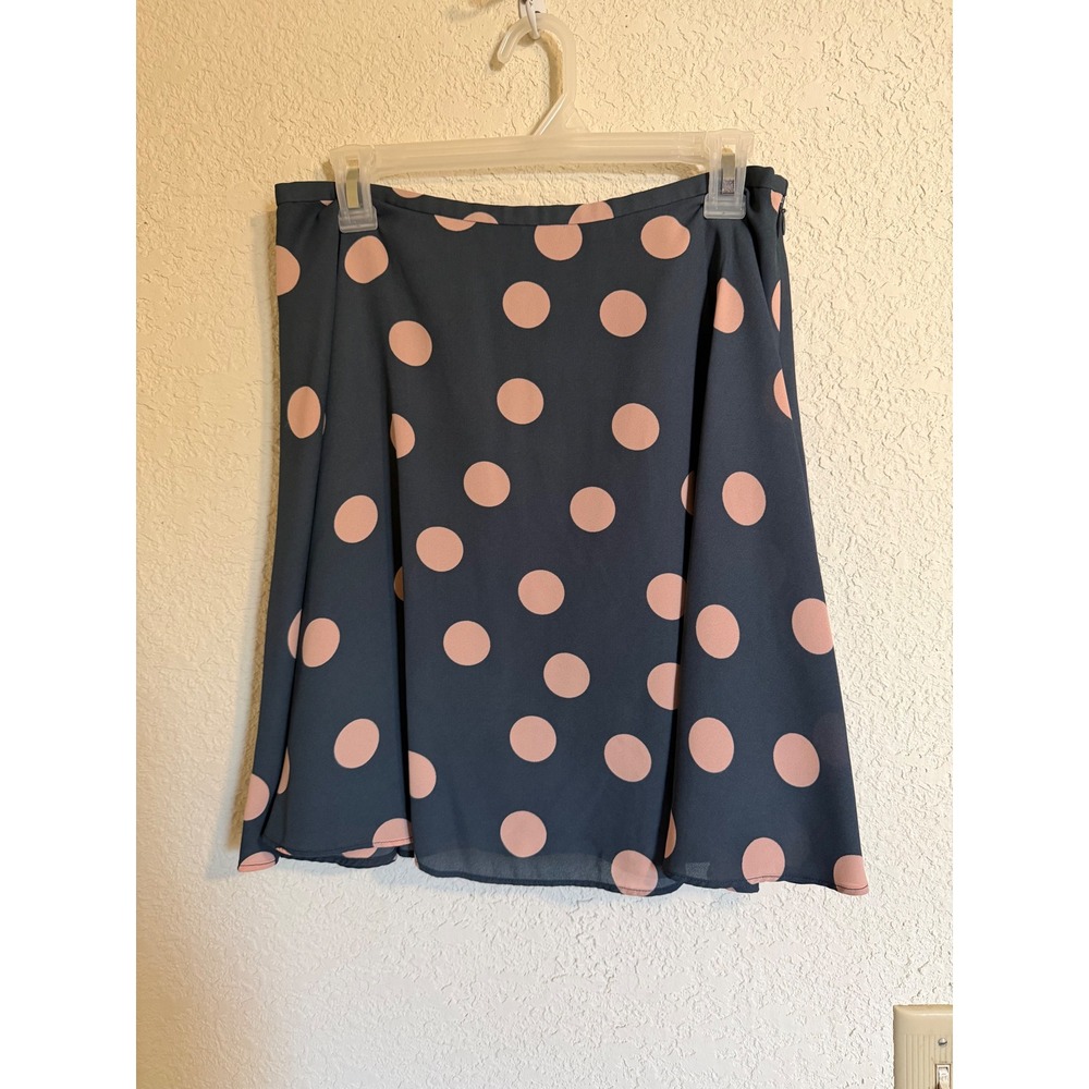 LOFT Womens Navy Blue Pink Polka Dot A-Line Skirt Size M Side Zip Lined 407676‎